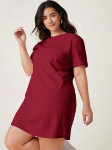 SHEIN BASICS Vestido sólido talla grande - Rosa Roja - Ver 1