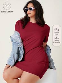 SHEIN BASICS Vestido sólido talla grande - Rosa Roja - Ver 4