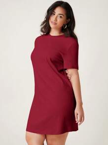 SHEIN BASICS Vestido sólido talla grande - Rosa Roja - Ver 5