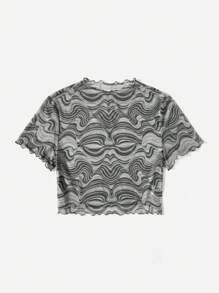 SHEIN EZwear 大碼大理石圖案木耳邊網紗上衣 - 彩色 - 查看 3