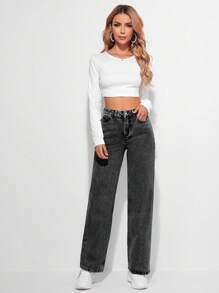 EURMUSE Jeans de pierna recta - Negro - Ver 5