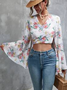 SHEIN Unity 印花喇叭袖短款襯衫 - 彩色 - 查看 6