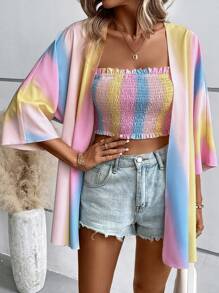 SHEIN Unity Ombre Print Batwing Sleeve Open Front Coat & Tube Top