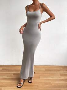 Chiquease Solid Cami Dress - Grey - View 4