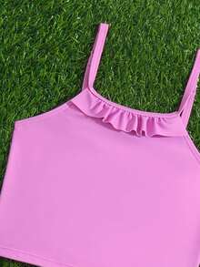 Young Girl Flamingo Print Ruffle Trim Bikini Set Summer Beach - Multicolor - View 5