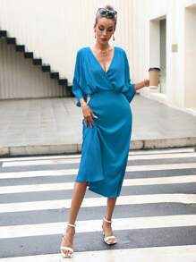 GENKIRA Surplice cổ tay cánh Đầm - Màu xanh lam - Xem 1