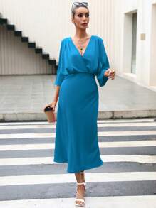 GENKIRA Surplice cổ tay cánh Đầm - Màu xanh lam - Xem 3