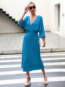 GENKIRA Surplice cổ tay cánh Đầm - Màu xanh lam - Xem 4