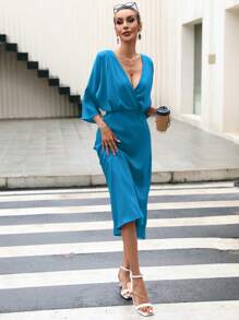 GENKIRA Surplice cổ tay cánh Đầm - Màu xanh lam - Xem 6