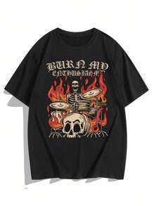 Manfinity EZcore 男士骷髏&標語圖案T恤 - 黑色 - 查看 1