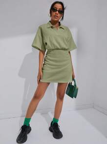 SHEIN EZwear Solid Drop Shoulder Dress - Green - View 5