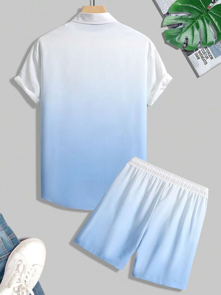 Manfinity RSRT Men Ombre Shirt & Drawstring Waist Shorts - Blue and White - View 2