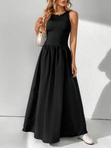 SHEIN Tall Solid A-line Dress - Black - View 4