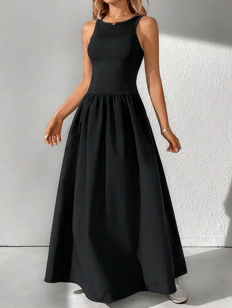 SHEIN Tall Solid A-line Dress - Black - View 1