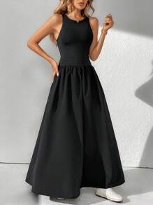 SHEIN Tall Solid A-line Dress - Black - View 3