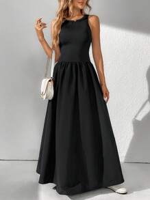 SHEIN Tall Solid A-line Dress - Black - View 5