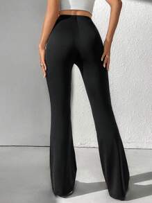 SHEIN Tall 素色喇叭褲 - 黑色 - 查看 2