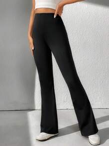 SHEIN Tall 素色喇叭褲 - 黑色 - 查看 3