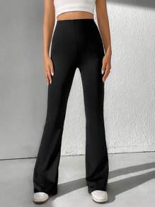 SHEIN Tall 素色喇叭褲 - 黑色 - 查看 6