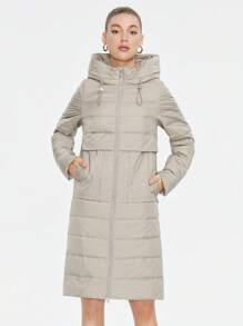 MIEGOFCE 拉链抽绳连帽夹棉大衣 - 米色 - 查看 1