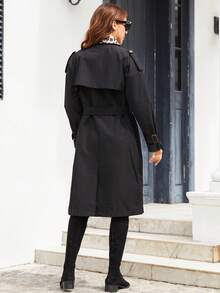 MIEGOFCE Leopard Print Double Breasted Belted Trench Coat - Black - View 2