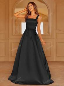 Faeriesty Elegant Satin Square-Neck Tie-Dress With Dramatic Floor-Length Hem | Luxurious Evening Look For Galas, Weddings Or Red Carpet Events Bridesmaid Dress