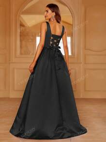 Faeriesty Elegant Satin Square-Neck Tie-Dress With Dramatic Floor-Length Hem | Luxurious Evening Look For Galas, Weddings Or Red Carpet Events Bridesmaid Dress
