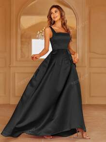 Faeriesty Elegant Satin Square-Neck Tie-Dress With Dramatic Floor-Length Hem | Luxurious Evening Look For Galas, Weddings Or Red Carpet Events Bridesmaid Dress