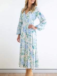 Đầm Hoa Tất cả trên in Boho - Màu be - Xem 5