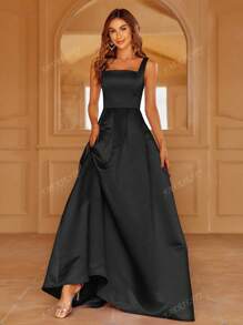 Faeriesty Elegant Satin Square-Neck Tie-Dress With Dramatic Floor-Length Hem | Luxurious Evening Look For Galas, Weddings Or Red Carpet Events Bridesmaid Dress