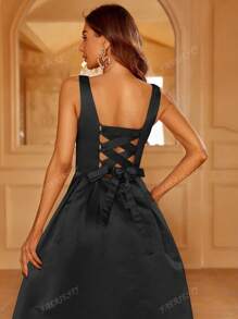 Faeriesty Elegant Satin Square-Neck Tie-Dress With Dramatic Floor-Length Hem | Luxurious Evening Look For Galas, Weddings Or Red Carpet Events Bridesmaid Dress