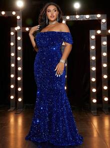 Dress Ukuran Plus Zip Plain Pesta - Biru - View 5