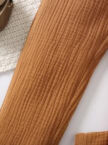 SHEIN 女小童紙袋腰前打結長褲 - 棕色 - 查看 4