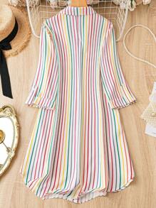 DreamSkyne Plus Striped Print Shirt Dress Fall Cloth For Women - Multicolor - View 2