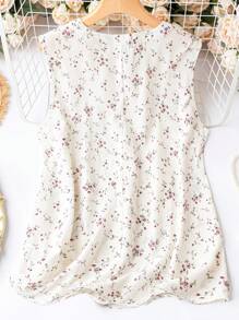 SHEIN LUNE 大碼碎花無袖襯衫 - 米色 - 查看 2