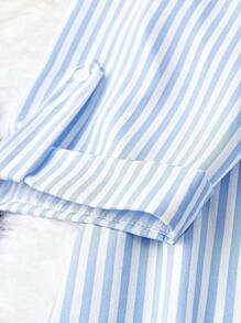 SHEIN LUNE Đầm Plus Size Nút Nút phía trước Sọc Giải trí - Xanh và trắng - Xem 3