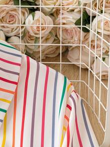 DreamSkyne Plus Striped Print Shirt Dress Fall Cloth For Women - Multicolor - View 3