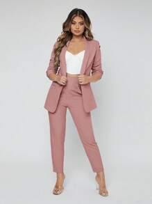 shawl neck open front blazer & pants suit
