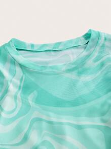 SHEIN EZwear 大碼大理石圖案木耳邊網紗上衣不附吊帶上衣 - 薄荷綠 - 查看 3