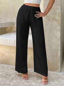 SHEIN SXY Solid Wide Leg Trousers - Black - View 1