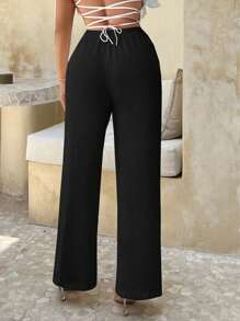 SHEIN SXY Solid Wide Leg Trousers - Black - View 2