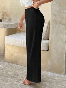 SHEIN SXY Solid Wide Leg Trousers - Black - View 5