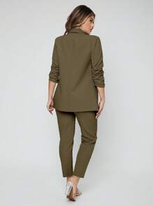 SHEIN SXY Pantalones con blazer de cuello esmoquin con parte delantera abierta sin top de tirantes - Verde militar - Ver 2