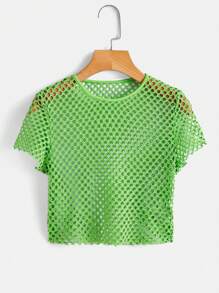 SHEIN ICON Áo nữ cắt màu trơn Giải trí - Màu xanh chanh - Xem 1