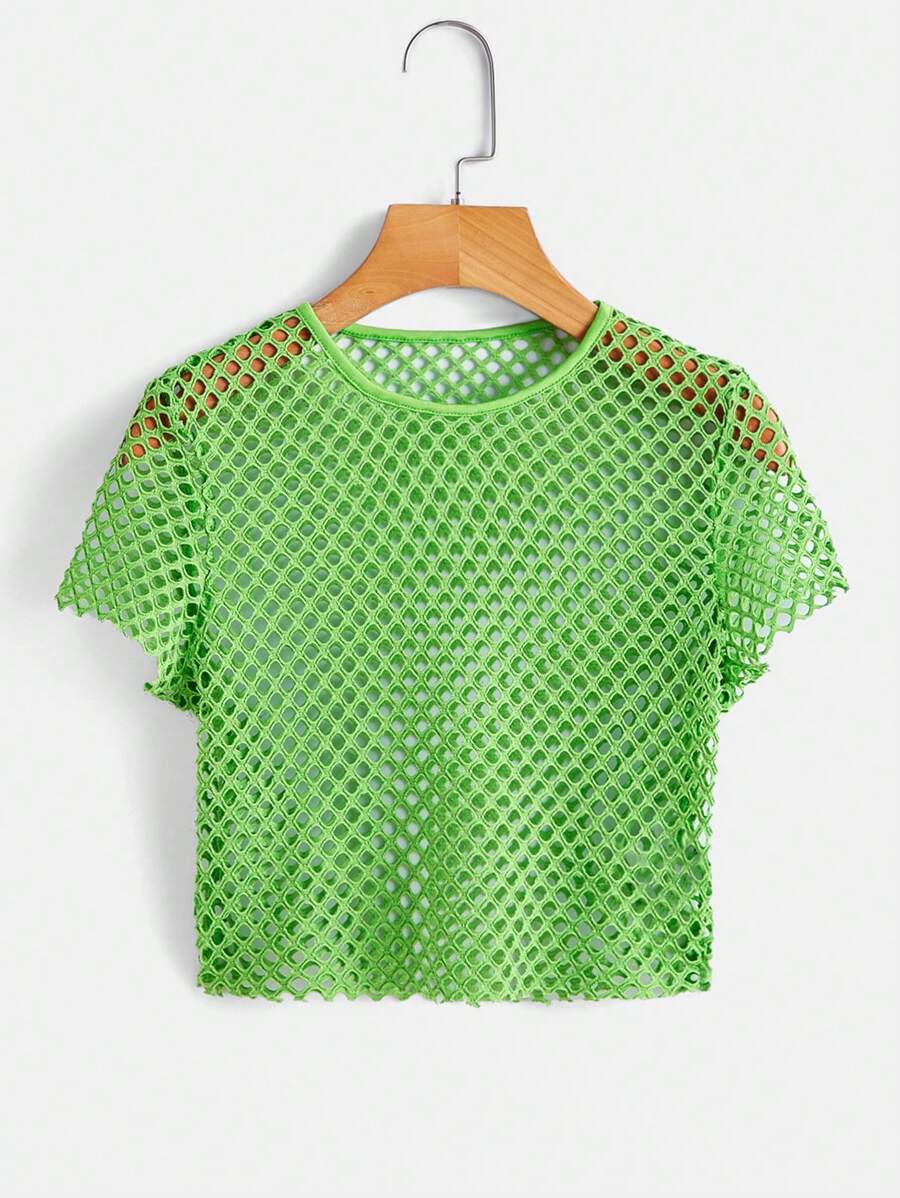 SHEIN ICON Áo nữ cắt màu trơn Giải trí - Màu xanh chanh - Xem 1