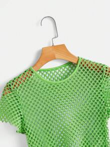 SHEIN ICON Áo nữ cắt màu trơn Giải trí - Màu xanh chanh - Xem 3