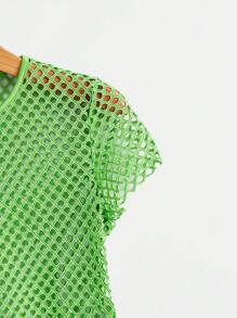 SHEIN ICON Áo nữ cắt màu trơn Giải trí - Màu xanh chanh - Xem 4