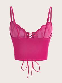 ROMWE PUNK Lace lên phía trước Cami ngọn - Màu Hồng Tươi - Xem 2