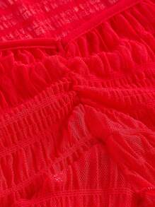 SHEIN ICON 木耳邊前收褶喇叭袖網紗上衣