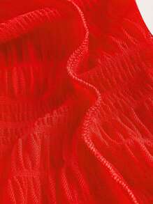 SHEIN ICON 木耳邊前收褶喇叭袖網紗上衣